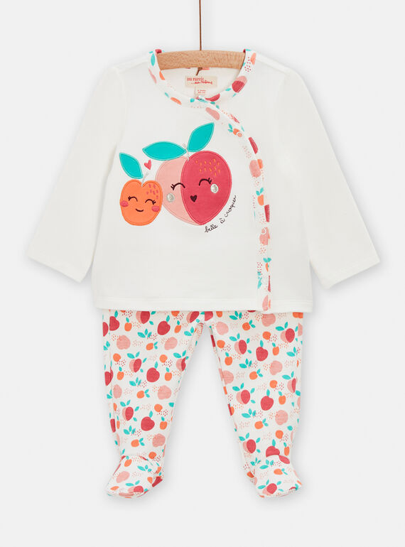 Weißer Pyjama mit Pfirsichmuster und -druck für Baby-Mädchen TEFIPYJPECH / 24SH1341PYJ001