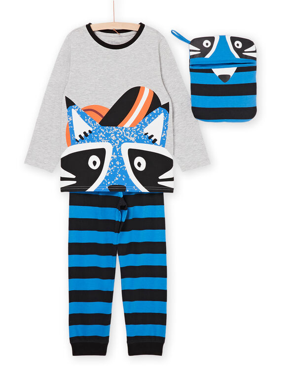 Langer Pyjama mit Waschbär-Motiv 3-teilig PEGOPYJMAN2 / 22WH1262PYGJ922