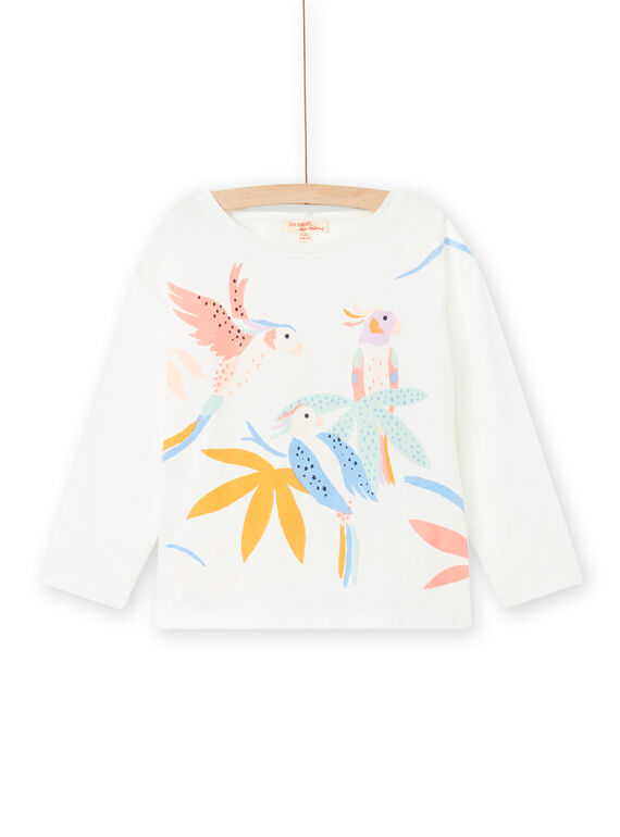 Ecru-T-Shirt für Kinder Mädchen mit bunten Vögeln und Pailletten NAMOTEE1 / 22S901N3TML001