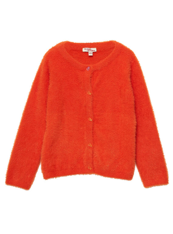 Orangefarbene Strickjacke in Federstrick JAVICAR / 20S901D1CAR406