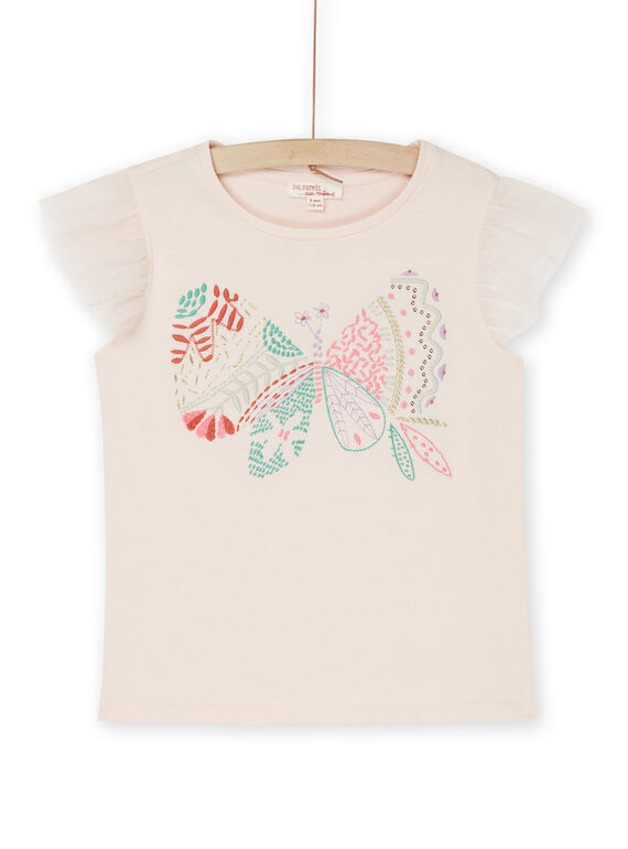 T-Shirt in zartem Rosa mit gesticktem Schmetterlingsmotiv RABUTI / 23S90141TMC307