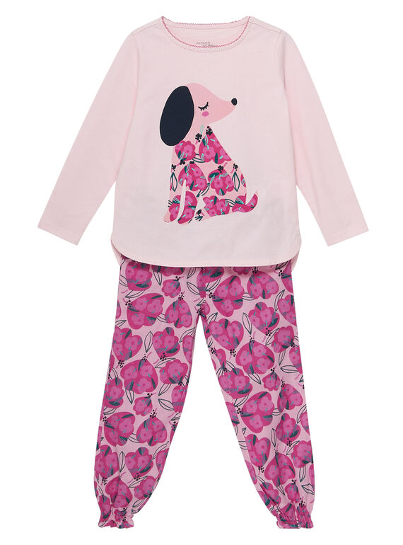 Blassrosa Kinderpyjama aus Jersey für Mädchen und Tubique-Strümpfe JEFAPYJCHIEN / 20SH1121PYJ301