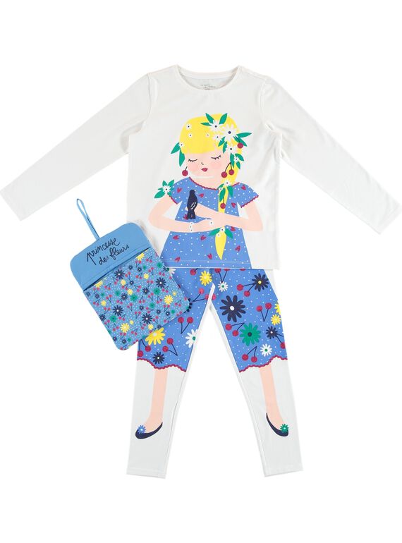 Naturweißer Kostümierungs-Kinderpyjama für Mädchen, mit Verstautasche JEFAPYJBON / 20SH11L1PYG000