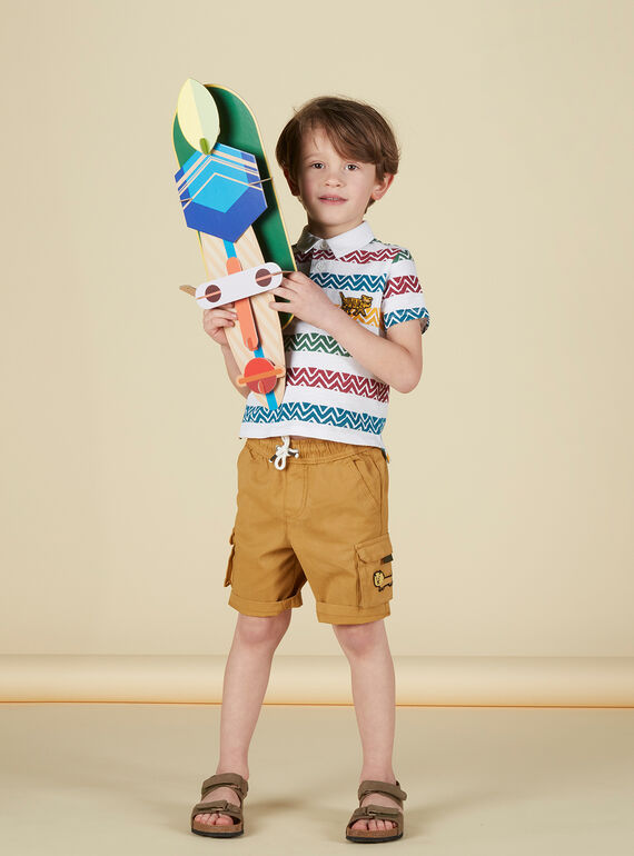 Naturweißes Poloshirt für Jungen, gestreift und mit Print JODUPOL / 20S902O1POL001