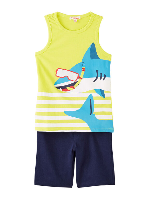 Strandkombination aus gelbem Tanktop und marineblauen Bermudas JOPLAENS4 / 20S902X1ENS102