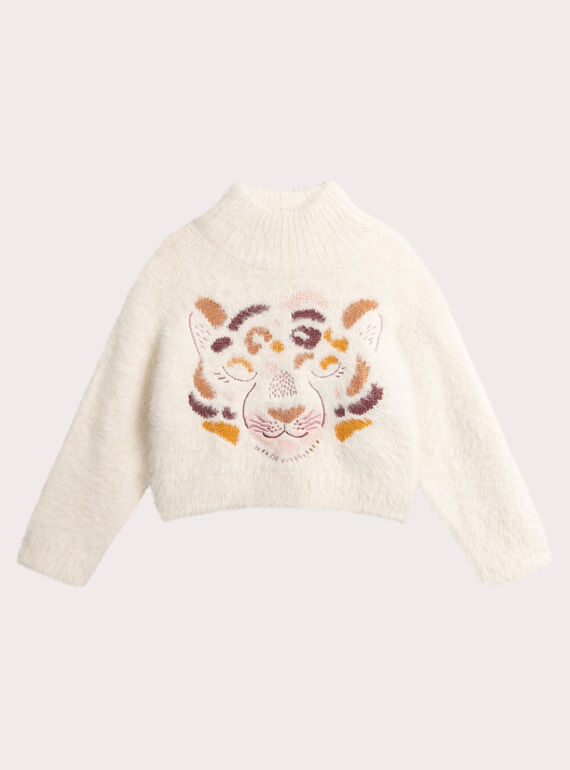 Pullover ecraU gestiickte Tiger-Animation für Mädchen  VABAPULL / 24W901Q1PUL003