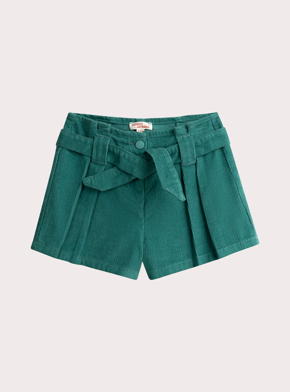 Blau-grüne Shorts aus gekeltem Samt für Mädchen VAKLISHORT / 24W90141SHO215