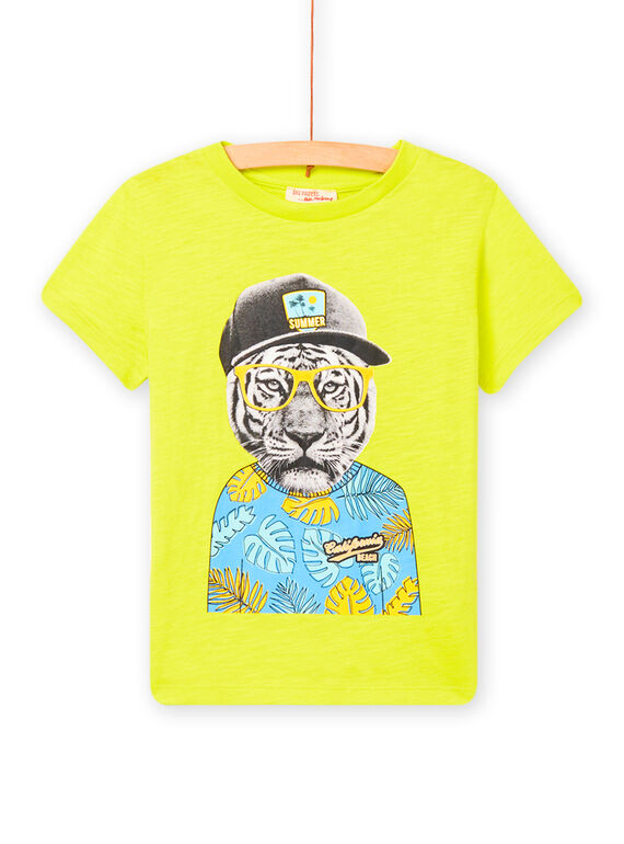 Gelbes T-Shirt mit fantasievollem Tigermotiv, Kind, Jungen NOJOTI3 / 22S90271TMC117