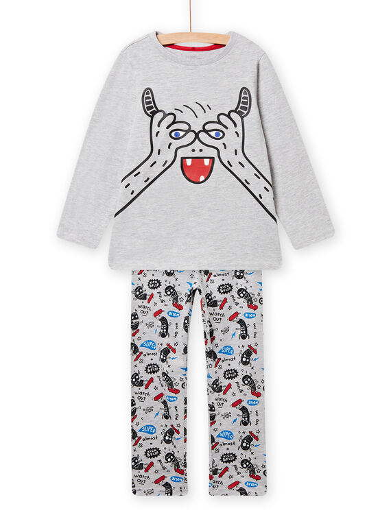 Graues T-Shirt und Hose für Kinder Jungen mit phosphoreszierendem Monstermotiv NEGOPYJMON / 22SH12G4PYJJ922