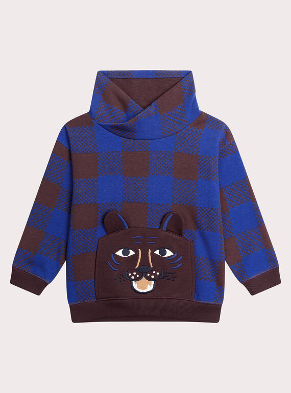 Sweatshirt, blau mit Schachbrettmuster, Jungen XOBLUSWE / 25W902N1SWE501