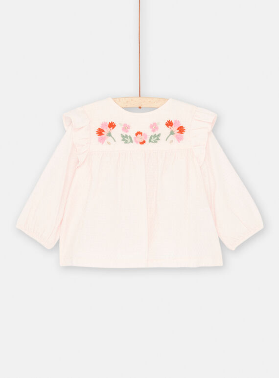 Dragee-rosa Bluse mit Blumenstickerei für Baby-Mädchen SIVERCHEM / 23WG09J1CHED310