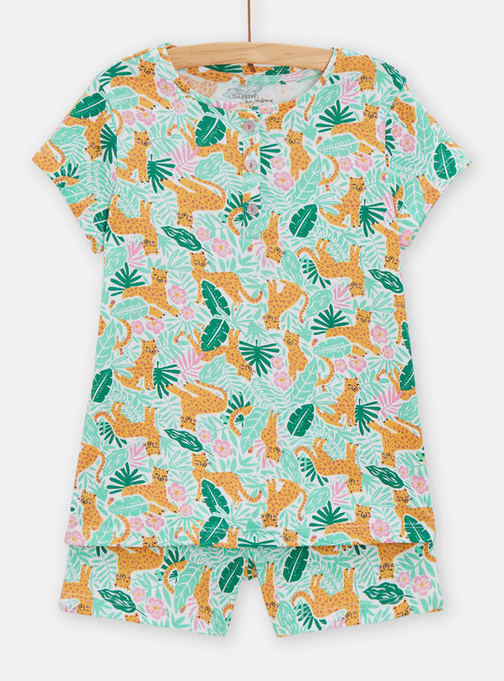 Mehrfarbiger Pyjama mit tropischem Druck und Leopardenmuster für Mädchen TEFAPYJUNG / 24SH1158PYJ632