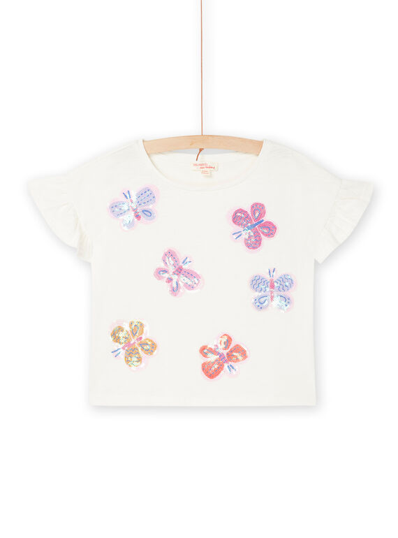 Weißes T-Shirt mit Schmetterlingsmotiven aus Pailletten RAJUNTI4 / 23S901U2TMC001