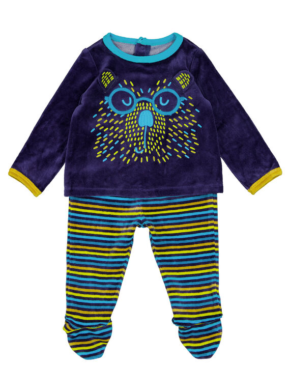 Marineblauer Schlafanzug mit gestreiften Samtstrümpfen für Babys Jungen GEGAPYJANI / 19WH14N1PYJ713