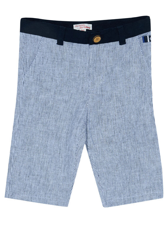 Reliefartig blau gestreifte Bermudas aus Leinen und Baumwolle für Jungen JOWEBER2 / 20S90292BER705