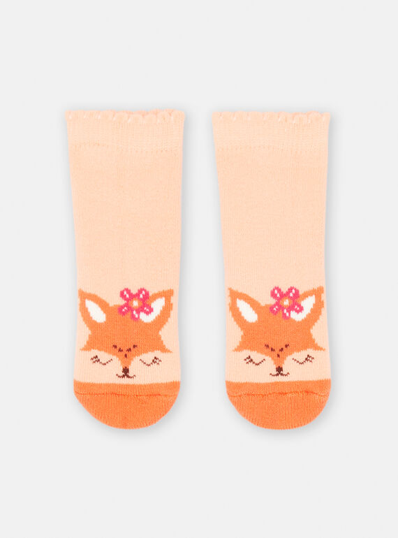 Lachsfarbene Socken mit Fuchsmuster für Baby-Mädchen SYIJOSOQB2 / 23WI09N7SOQ401