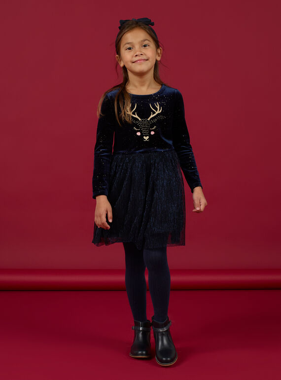 Kind Mädchen navyblaues Hirschkleid aus Samt und Tüll MANOROB1 / 21W901Q1ROB070