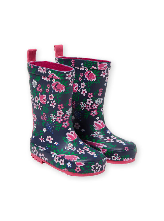 Regenstiefel navy blau und rosa Kind Mädchen KFBPFLEUR / 20XK3562D0C010