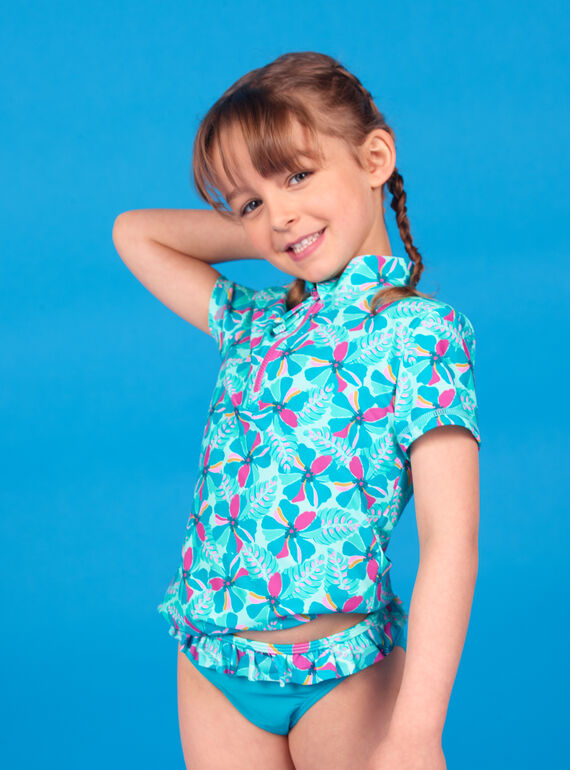 Türkisfarbenes Anti-UV-T-Shirt für Kinder und Mädchen LYAMERLUV / 21SI01D1TUVG621