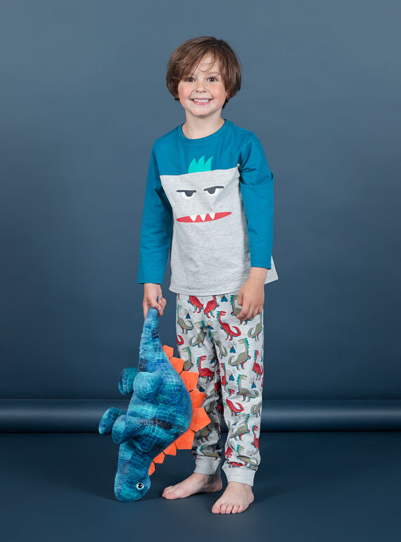 Graues und blaues Pyjama-Set T-Shirt und Hose für Jungen MEGOPYJMAN1 / 21WH1272PYGJ922