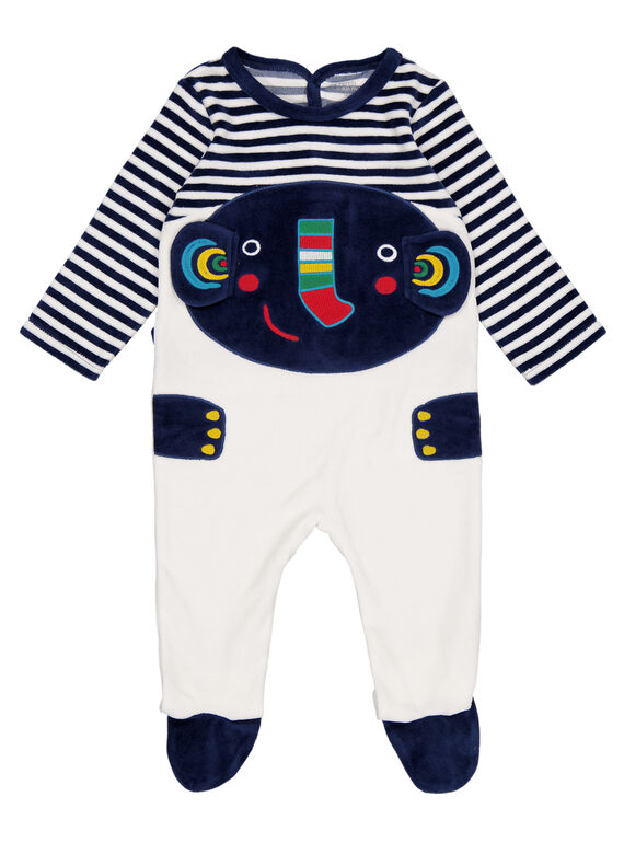 Strampler aus Samt marineblau und naturweiß gestreift Baby Junge GEGAGREFAN / 19WH14N2GRE070
