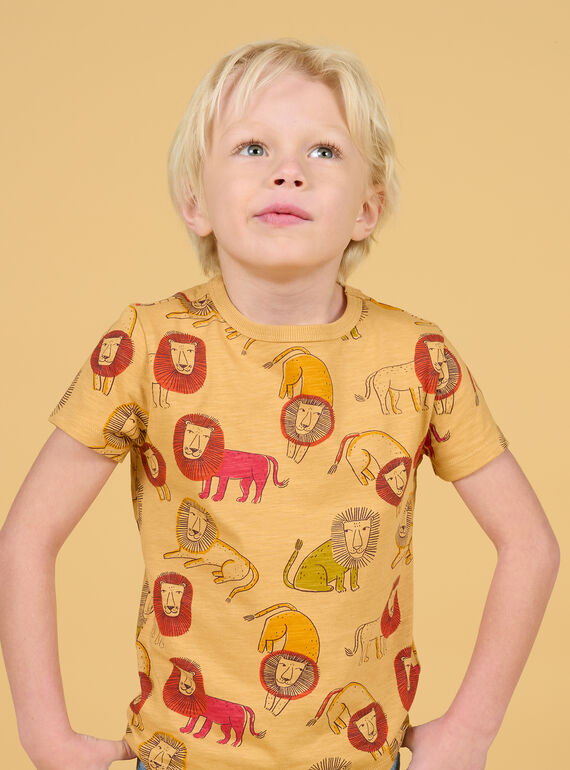 Braunes T-Shirt mit Löwenaufdruck für Kind Junge NOFLATI3 / 22S902R5TMCI820