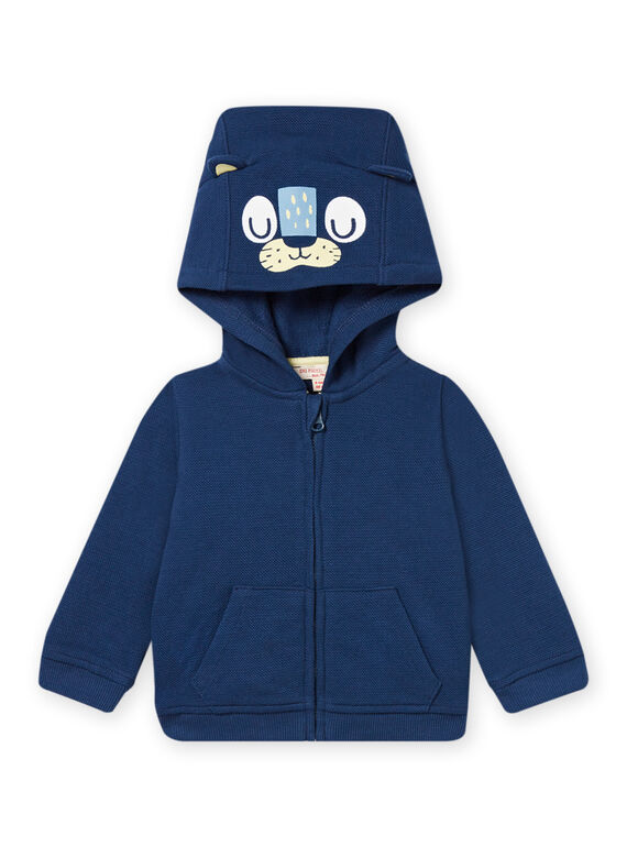 Baby Junge blauer Kapuzenpullover mit schwarzer Panther-Animation NUJOGIL1 / 22SG1063GILC203