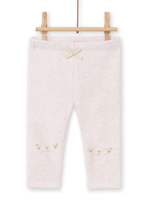 Rosa gefütterte Leggings für Baby-Mädchen mit gestickten Hasenmotiven MIJOPANDOU3 / 21WG0912PAND314