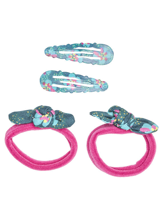 Set von 2 Gummibändern mit Schleife und Muster auf dem Gummiband & Set von 2 Haarspangen mit Muster GYATUCLIC2 / 19WI01O6BRTD320