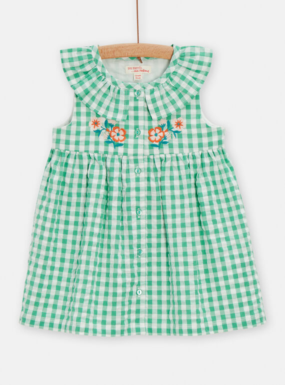 Mintgrünes Kleid mit Vichykaro-Print für Baby-Mädchen TICOROB2 / 24SG09N2ROB001
