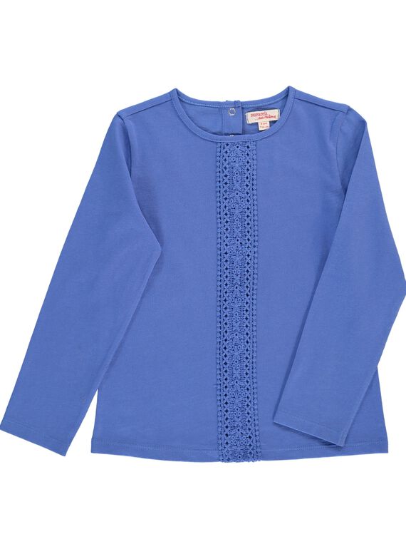 Girls' blue embroidered T-shirt DAJOLTEE3 / 18W90137D32201