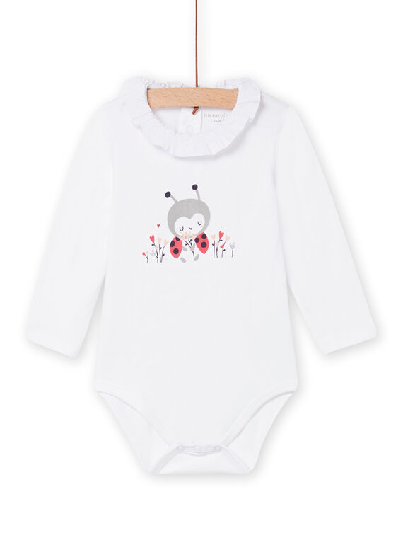 Weißer Bodysuit mit Marienkäfer- und Blumenmotiven für eine Mädchengeburt NOU1BOD4 / 22SF0341BOD000