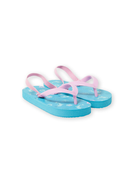 Türkisfarbene Flip-Flops für Mädchen mit Delfin-, Blumen- und Blattdruck LFTONGMER / 21KK3564D01202