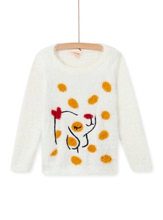 Kunstfellpulli in Ecru mit Hundemotiv Kind Mädchen MAMIXPULL / 21W901J1PUL001