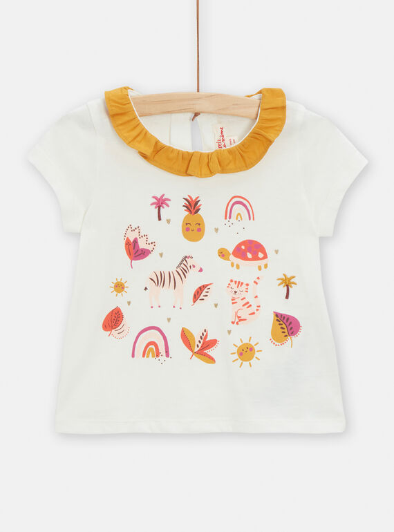 Baby-Mädchen-T-Shirt in Ecru mit Ziermotiv TILIBRA / 24SG09T1BRA001