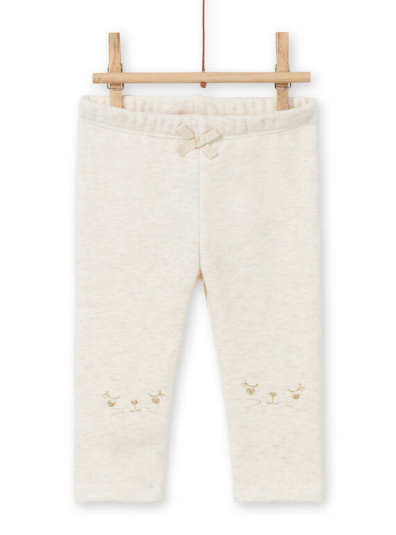 Beige gefütterte Leggings für Baby-Mädchen mit gestickten Hasenmotiven MIJOPANDOU1 / 21WG0911PANA011