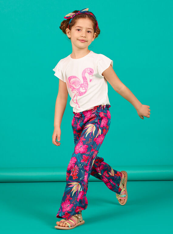 Marineblaue und rosa fließende Hose mit Blumendruck LABONPANT / 21S901W1PAN716