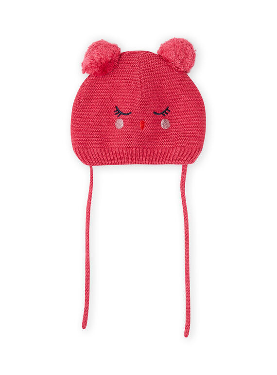 Vintage rosa Mütze mit Katze und Bommeln für Baby Mädchen MYIFUNBON / 21WI0966BOND332
