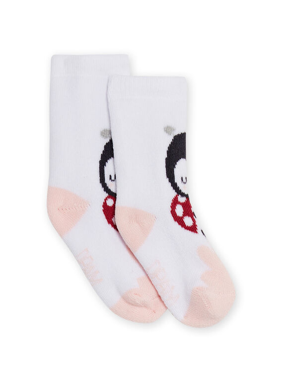 Weiße Socken mit Marienkäfern und Blumen Geburt Mädchen NOU1CHO1 / 22SF4041SOQ000