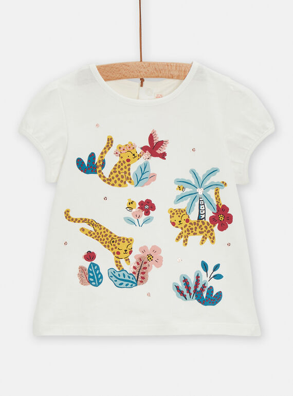 Weißes T-Shirt mit Leoparden- und Blumenmuster für Baby-Mädchen TICRITI / 24SG09L1TMC001