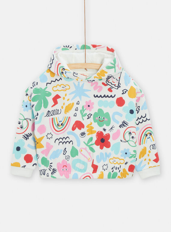 Mehrfarbiges Kapuzensweatshirt mit Fantasiedruck für Mädchen TACLUSWEA / 24S901O1SWE001