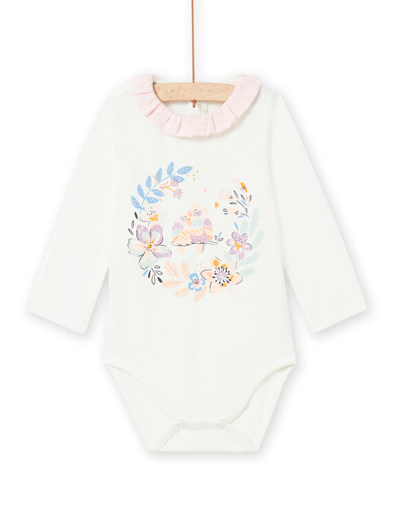 Baby Mädchen ecrufarbener Rüschenkragen-Bodysuit NIMOBOD / 22SG09N1BOD001