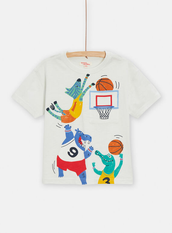 Weißes T-Shirt mit Basketballmotiv für Jungen TOCLUTI1 / 24S902O3TMC002