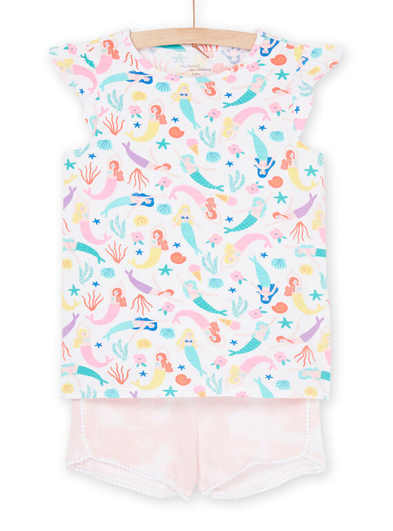 Weißer und rosa Pyjama mit Meerjungfrauen- und Meeresgrund-Print REFAPYJMER / 23SH11H6PYJ000