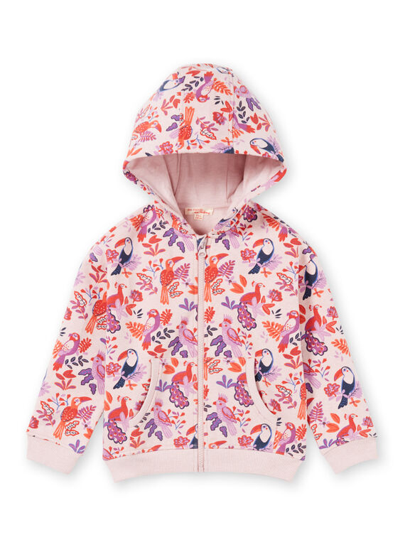 Rosa und lila Hoodie mit Papageien und Blumen drucken Kind Mädchen MAJOHAUJOG3 / 21W90113JGHD314
