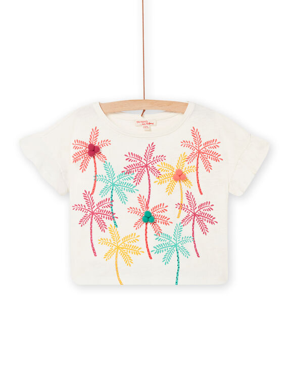 Kurzärmelige Palme Animation T-Shirt Kind Mädchen ecru NAWATI2 / 22S901V3TMC001
