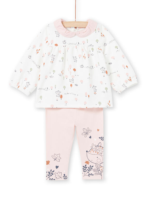 Weiße Bluse und rosa Leggings Phantasie Druck Geburt Mädchen MOU1ENS2 / 21WF0341ENS001
