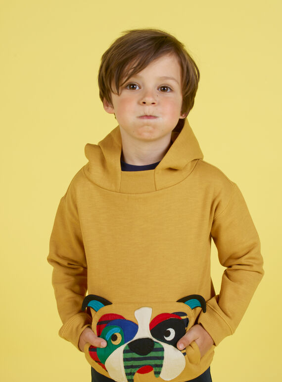 Senf-Kapuzenpullover für Jungen MOMIXSWE / 21W902J1SWEB101
