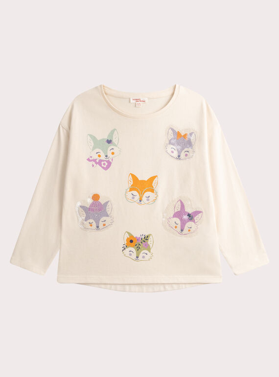 T-Shirt mit Fuchsmotiv und schillernden Pailletten für Mädchen VAPERTEE3 / 24W901R2TML005