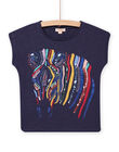 Marineblaues T-Shirt mit bunter Zebra-Animation Kind Mädchen NALUTI2 / 22S901P1TMC070